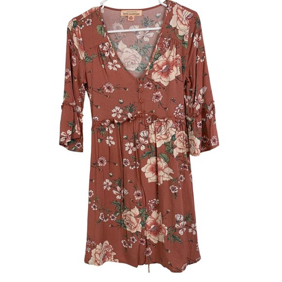 New Band Of Gypsies B.O.G Collective XS Floral V-Neck Ruffle Dress RDD10483 - Picture 1 of 7